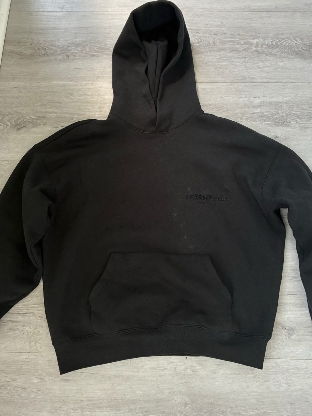 Essentials Black Pullover Hoodie with Subtle Logo